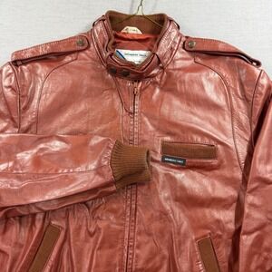Members Only Leather Jacket Mens 44 Brown Excellent Vintage Cafe Racer Bomber